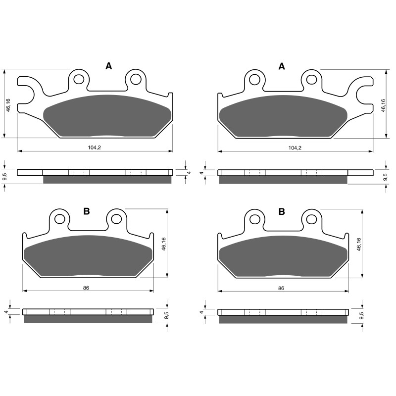 2 Kit plaquettes frein Av Ga et Av Dr Pour Can-am Commander 1000 MAX DPS/XT R EFI de 2014 à 2019 - Image 3