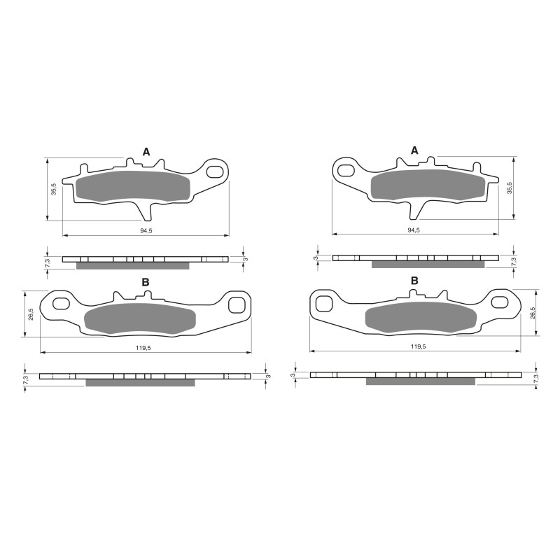 2 Kit plaquettes frein Av Ga et Av Dr Pour Kawasaki KFX 450R  de 2008 à 2014 - Image 3