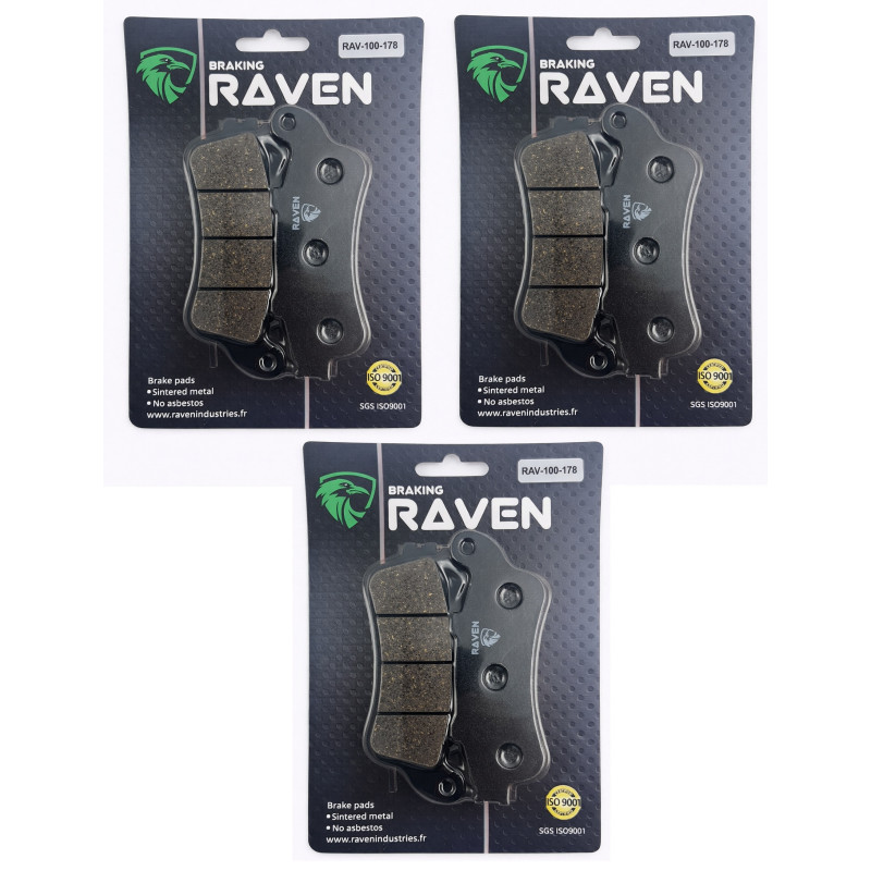 3 Kit plaquettes frein Av G, Av D et Ar Pour Honda VTX 1800  de 2002 à 2008
