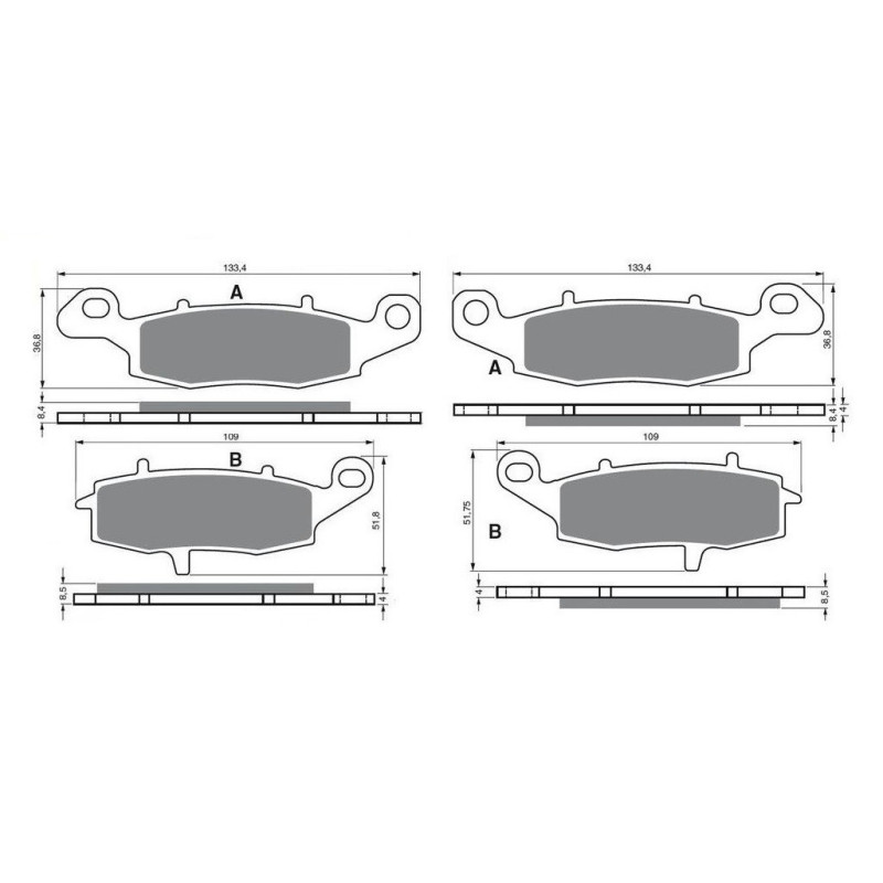 2 Kit plaquettes frein Av Ga et Av Dr Pour Kawasaki ZR-7S 750  de 2001 à 2003 - Image 3