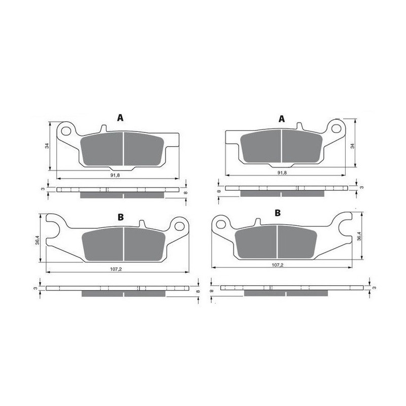 2 Kit plaquettes frein Av Ga et Av Dr Pour Yamaha YFM Raptor 250  de 2008 à 2013 - Image 3
