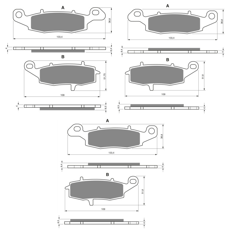 2 Kit plaquettes frein Av G, Av D et Ar Pour Kawasaki Vulcan 1600 Tourer  de 2005 à 2006 - Image 3