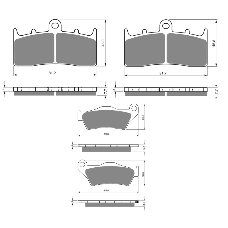 2 Kit plaquettes frein Av G, Av D et Ar Pour Bmw R 1150 R  de 1999 à 2006 - Image 3