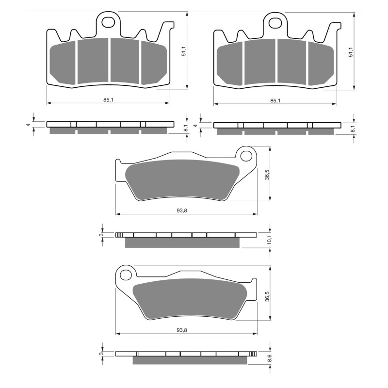 2 Kit plaquettes frein Av G, Av D et Ar Pour Bmw R 12 Nine T  de 2023 à 2024 - Image 3
