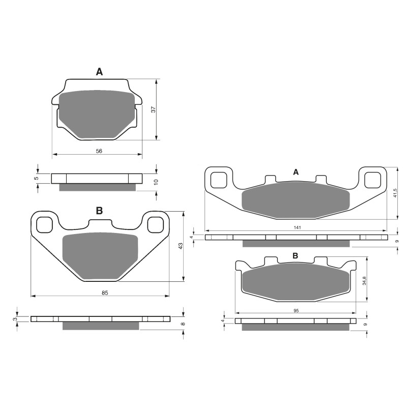 2 Kit plaquettes frein Av G, Av D et Ar Pour Kawasaki KLR 650 Tengai  de 1989 à 1991 - Image 3