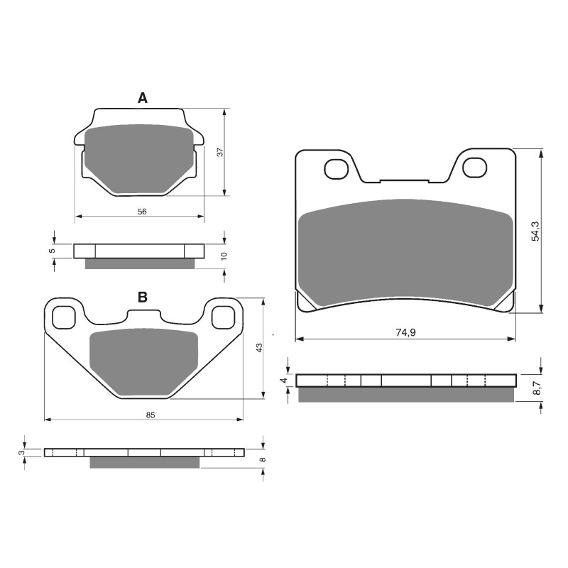 2 Kit plaquettes frein Av G, Av D et Ar Pour Kawasaki KMX 125  de 1986 à 1998 - Image 3