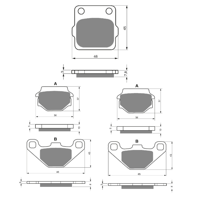 2 Kit plaquettes frein Av G, Av D et Ar Pour Kawasaki KFX 300  de 2001 a 2004 - Image 3