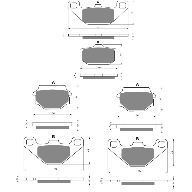 2 Kit plaquettes frein Av G, Av D et Ar Pour Kawasaki GPZ 400  de 1985 a 1987 - Image 3
