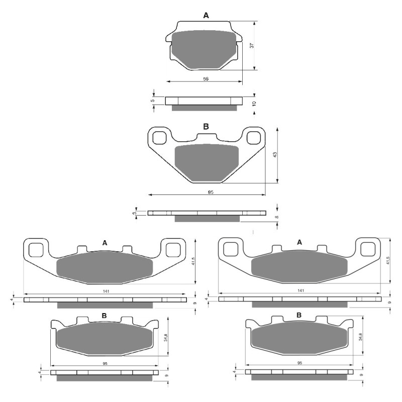 2 Kit plaquettes frein Av G, Av D et Ar Pour Kawasaki GPZ 500S Serie D  de 1994 a 2000 - Image 3