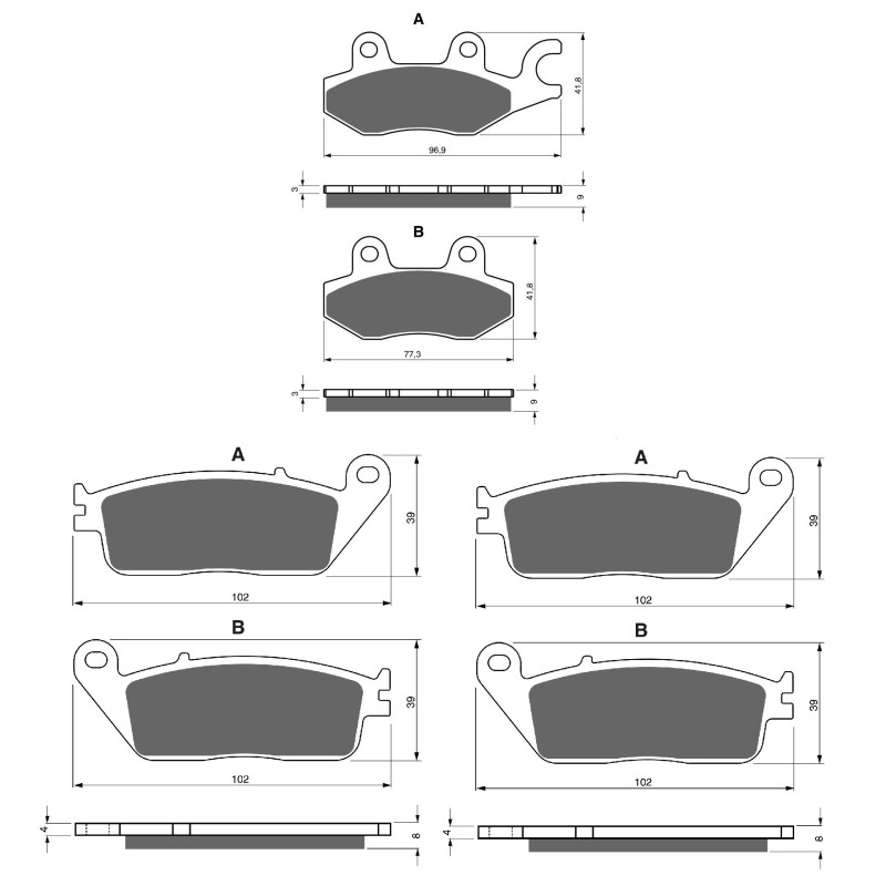 2 Kit plaquettes frein Av G, Av D et Ar Pour Kawasaki Versys-X 300  de 2017 a 2023 - Image 3