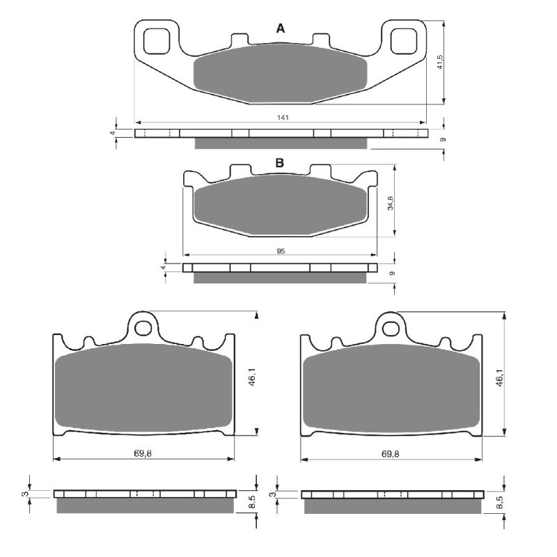 2 Kit plaquettes frein Av G, Av D et Ar Pour Kawasaki GPZ 900R  de 1990 a 1993 - Image 3