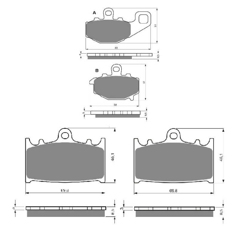 2 Kit plaquettes frein Av G, Av D et Ar Pour Kawasaki Ninja ZX-6 600  de 1993 a 2002 - Image 3