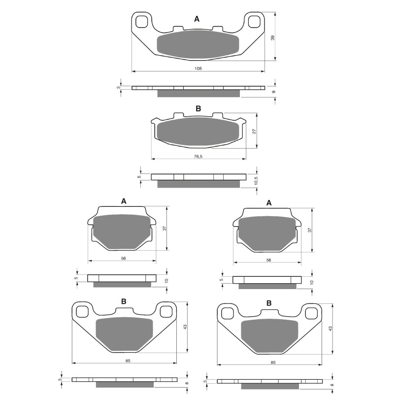 2 Kit plaquettes frein Av G, Av D et Ar Pour Kawasaki GPZ 500S Serie E  de 1994 a 2003 - Image 3