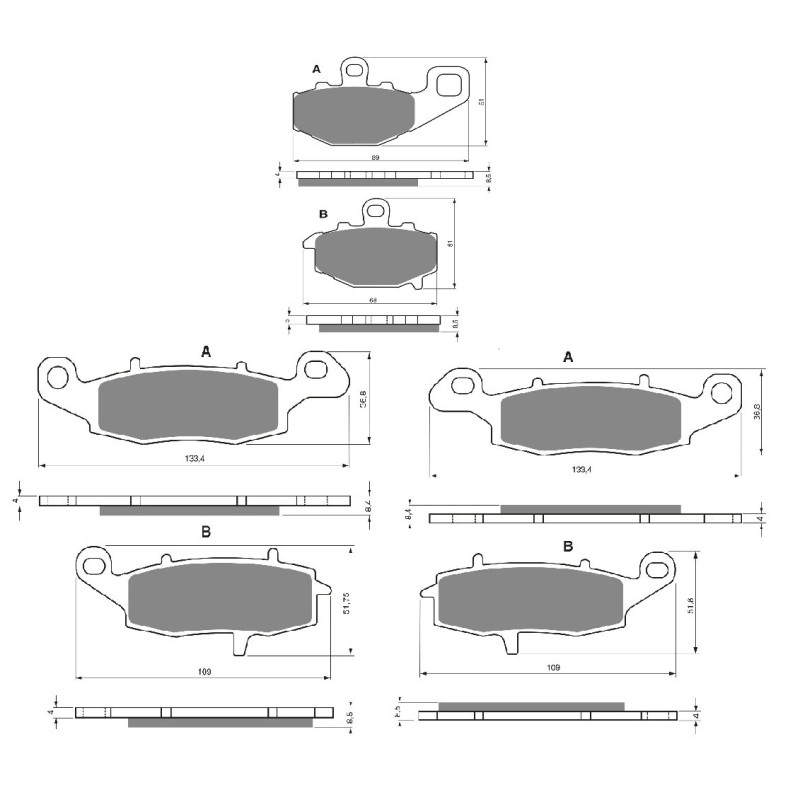 2 Kit plaquettes frein Av G, Av D et Ar Pour Kawasaki GPZ 1100  de 1995 a 1998 - Image 3