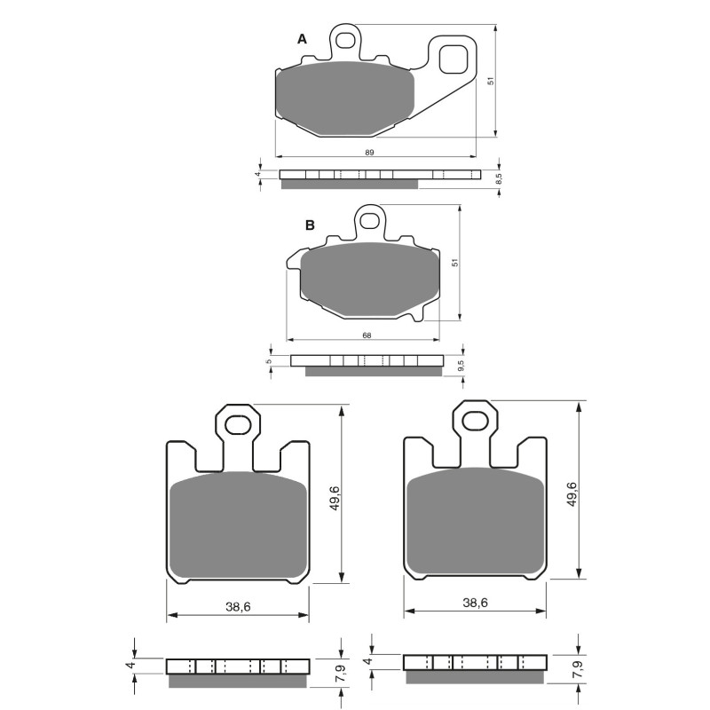 2 Kit plaquettes frein Av G, Av D et Ar Pour Kawasaki Ninja ZX-6RR  de 2003 a 2005 - Image 3