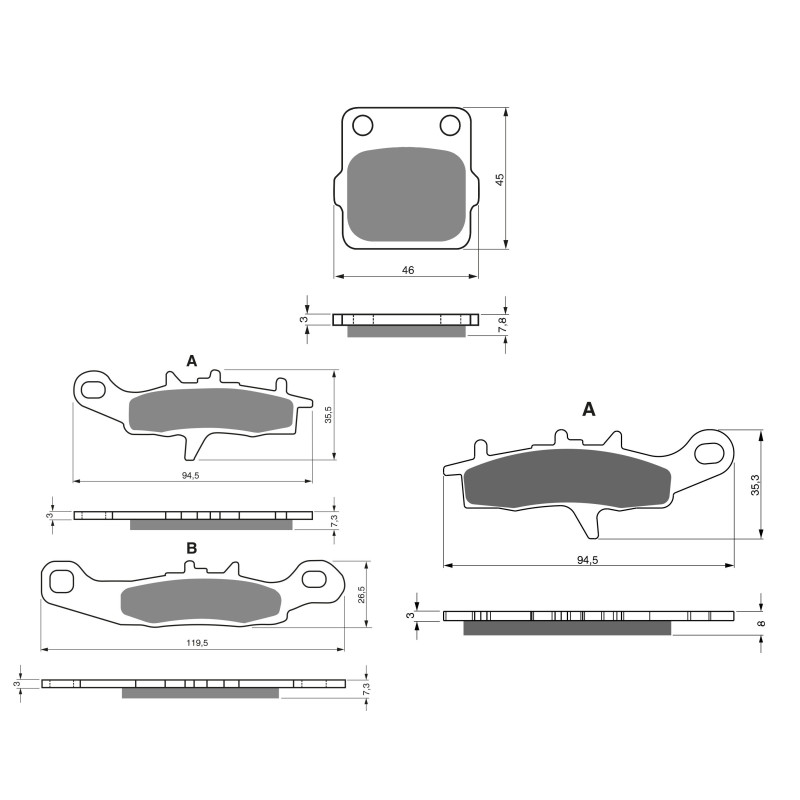 2 Kit plaquettes frein Av G, Av D et Ar Pour Kawasaki KFX 450R  de 2008 a 2014 - Image 3