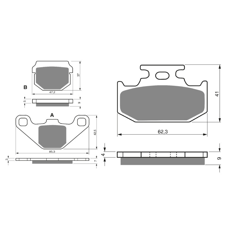 2 Kit plaquettes frein Av G, Av D et Ar Pour Kawasaki KDX 125R  de 1990 à 1999 - Image 3