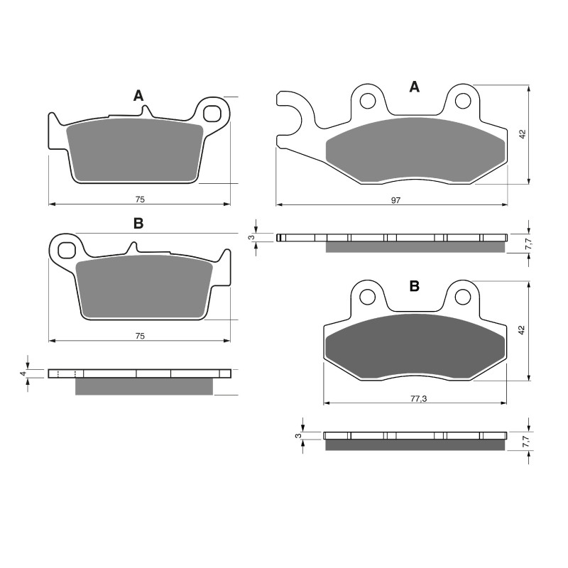2 Kit plaquettes frein Av G, Av D et Ar Pour Kawasaki KLX 250  de 2018 à 2020 - Image 3