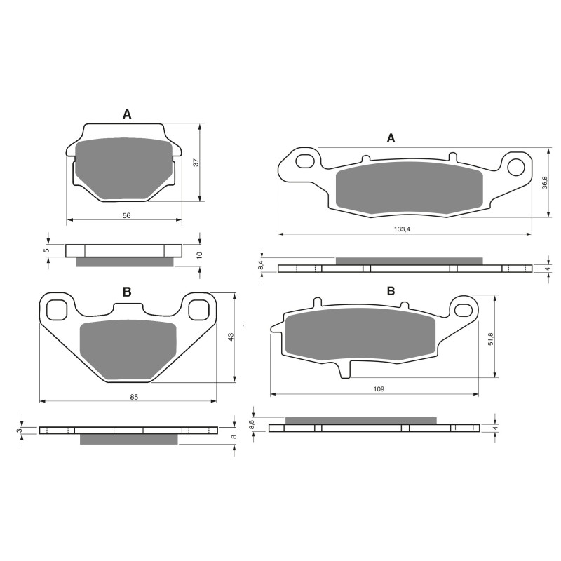 2 Kit plaquettes frein Av G, Av D et Ar Pour Kawasaki ZR 250 Balius  de 1997 à 2007 - Image 3