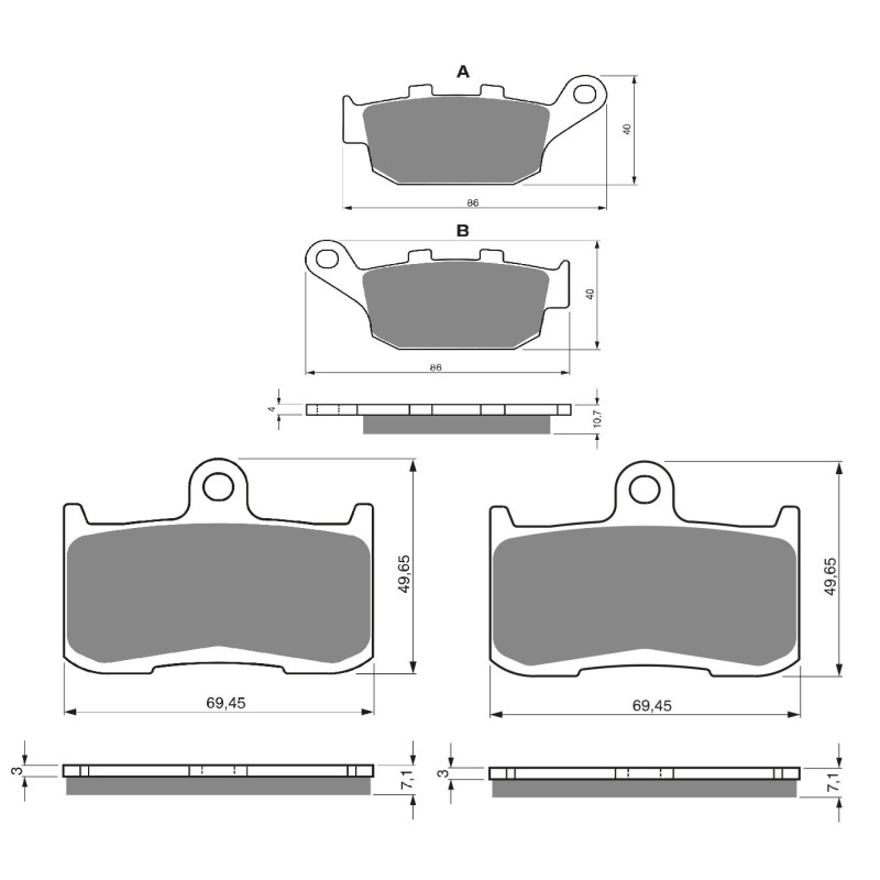 2 Kit plaquettes frein Av G, Av D et Ar Pour Triumph Daytona 675  de 2006 a 2008 - Image 3