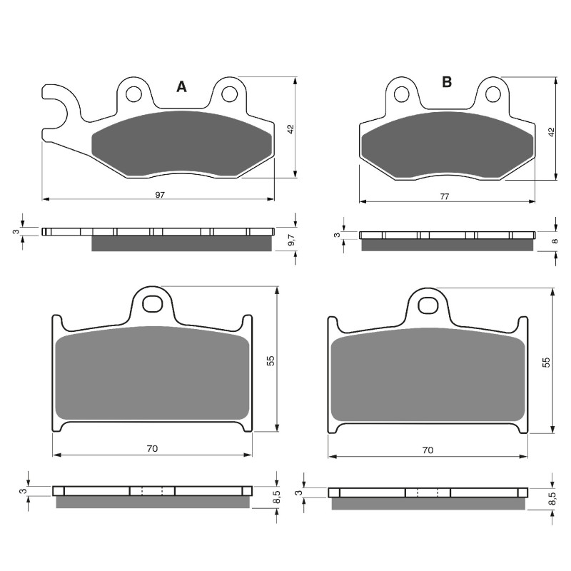 2 Kit plaquettes frein Av G, Av D et Ar Pour Triumph Daytona 955  de 1997 a 2006 - Image 3