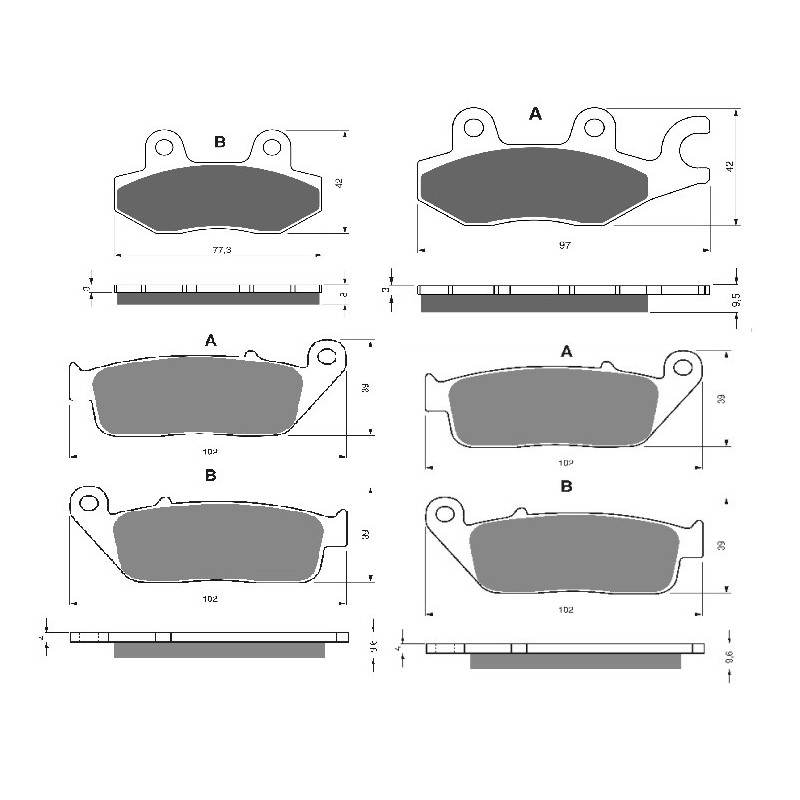 2 Kit plaquettes frein Av G, Av D et Ar Pour Triumph Tiger 855 i de 1992 a 1999 - Image 3