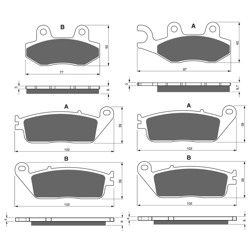 2 Kit plaquettes frein Av G, Av D et Ar Pour Triumph Bonneville T120 1200  de 2016 a 2020 - Image 3