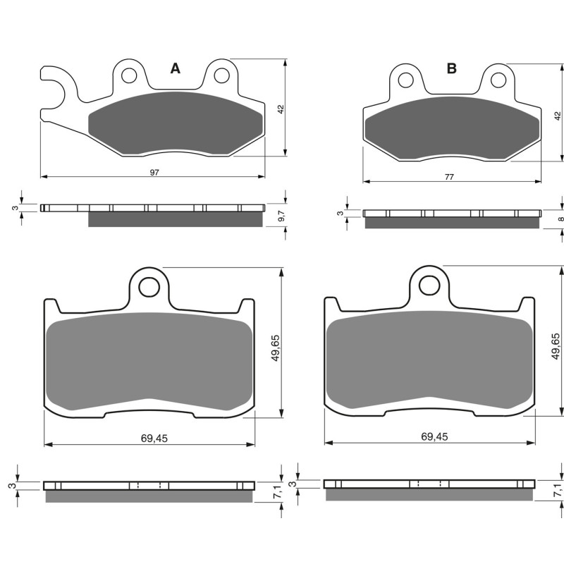 2 Kit plaquettes frein Av G, Av D et Ar Pour Triumph Tiger 1050 SE Sport de 2013 a 2018 - Image 3
