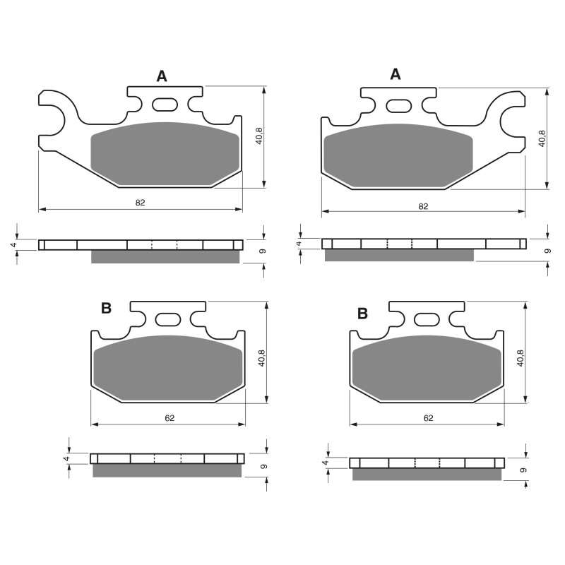 2 Kit plaquettes frein Avant et Arrière Pour Can-am Traxter 500 XL Max de 2001 à 2005 - Image 3