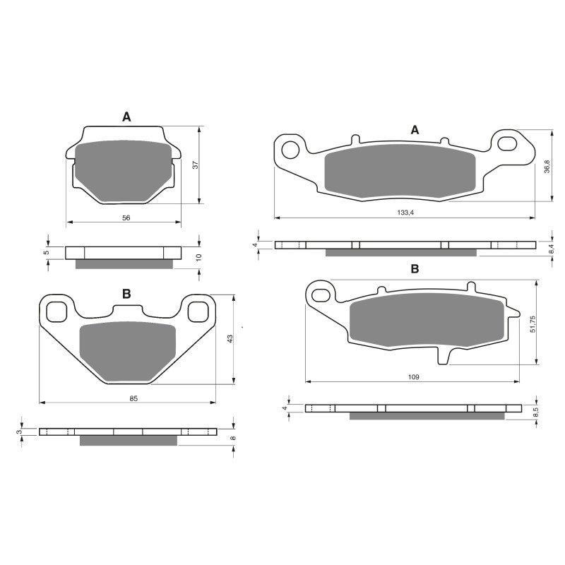 2 Kit plaquettes frein Avant et Arrière Pour Kawasaki KLR 650 Series C  de 1995 à 2004 - Image 3