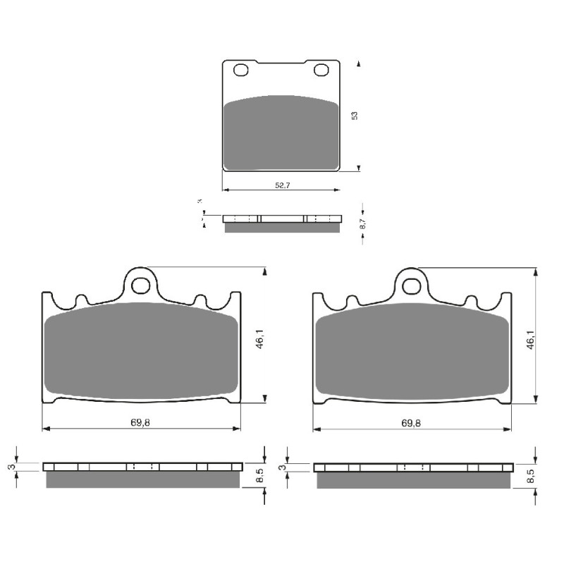 3 Kit plaquettes frein Av G, Av D et Ar Pour Kawasaki ZXR 750R  de 1991 a 1994 - Image 3