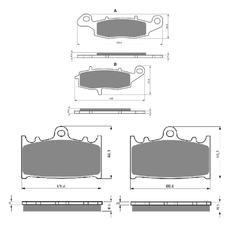 3 Kit plaquettes frein Av G, Av D et Ar Pour Kawasaki Vulcan 1700 Voyager Custom  de 2011 a 2014 - Image 3